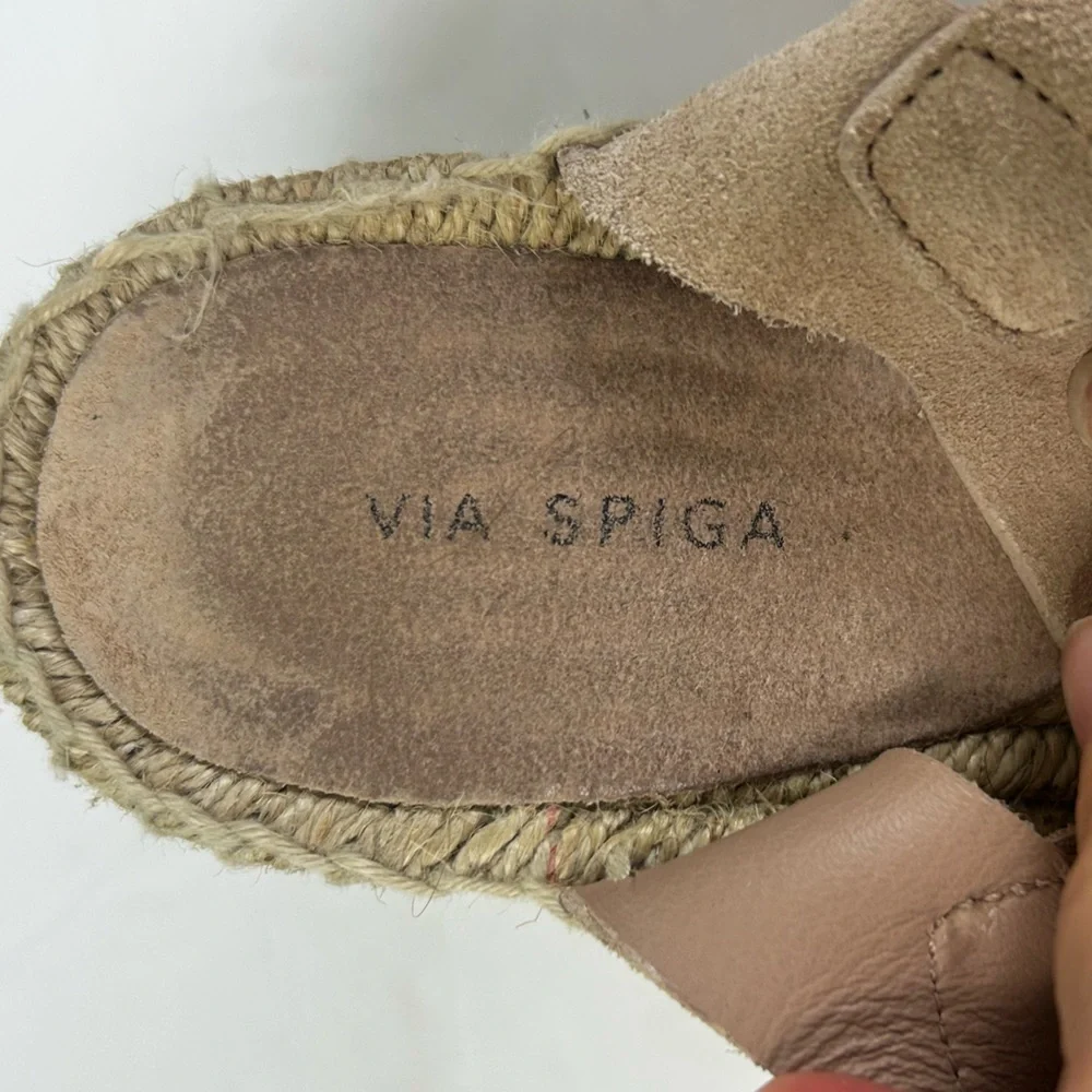 Via Spiga Nolan Beige Leather Suede SlingBack Espadrille Wedge Sandals Womens 8